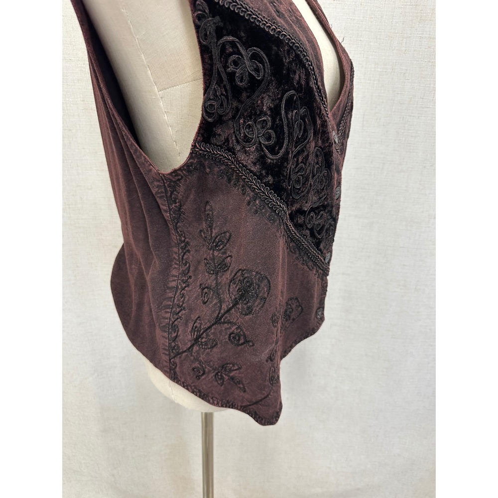Raviya Brown Floral Embroidered Velvet Trim Rayon Vest Womens One Size Boho 90s - Picture 11 of 16